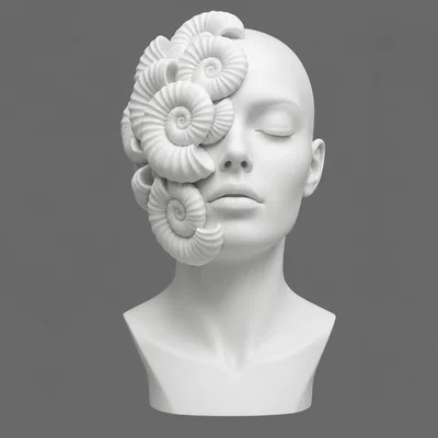 Tượng Bán Thân Người Phụ Nữ Vỏ Ốc Nautilus - File In 3D Nghệ Thuật Siêu Thực