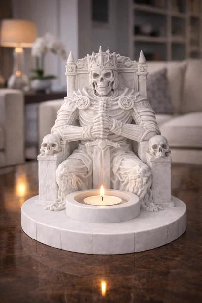 Mẫu STL Giá Đỡ Nến Vua Bộ Xương | Trang Trí Fantasy Lich King - Image 1