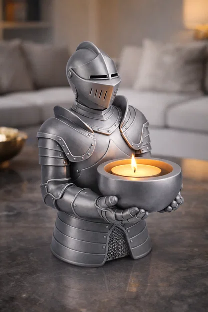 File STL Đế cắm nến Knight Guardian | Trang trí phong cách giả tưởng trung cổ - Image 1