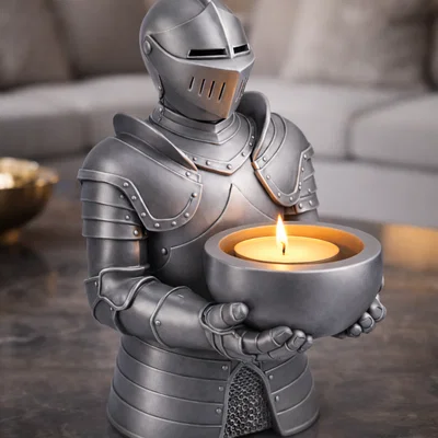 File STL Đế cắm nến Knight Guardian | Trang trí phong cách giả tưởng trung cổ