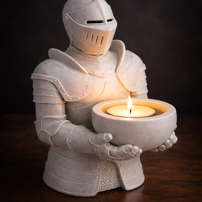 File STL Đế cắm nến Knight Guardian | Trang trí phong cách giả tưởng trung cổ