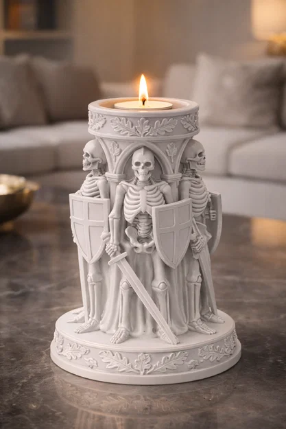 File STL Giá Đỡ Nến Hiệp Sĩ Xương | Trang Trí Dark Fantasy - Image 1