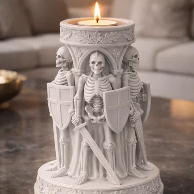 File STL Giá Đỡ Nến Hiệp Sĩ Xương | Trang Trí Dark Fantasy