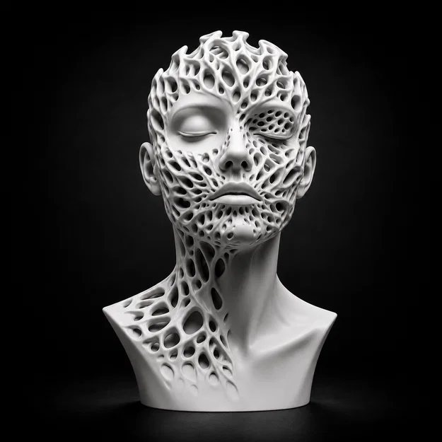 Tượng Bán Thân Người Voronoi STL | Điêu khắc hữu cơ tham số | Nghệ thuật trừu tượng hiện đại - Image 1