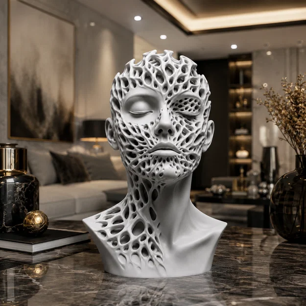 Tượng Bán Thân Người Voronoi STL | Điêu khắc hữu cơ tham số | Nghệ thuật trừu tượng hiện đại - Image 2
