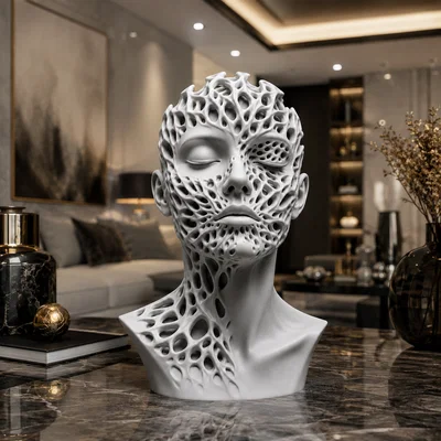 Tượng Bán Thân Người Voronoi STL | Điêu khắc hữu cơ tham số | Nghệ thuật trừu tượng hiện đại