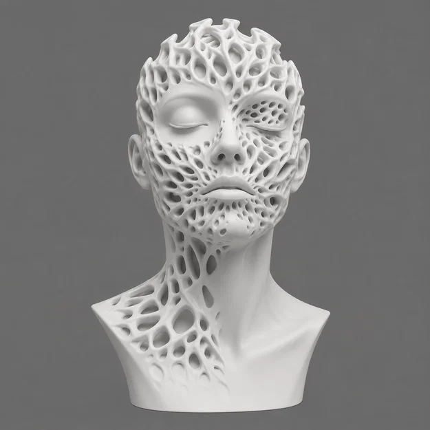 Tượng Bán Thân Người Voronoi STL | Điêu khắc hữu cơ tham số | Nghệ thuật trừu tượng hiện đại - Image 3
