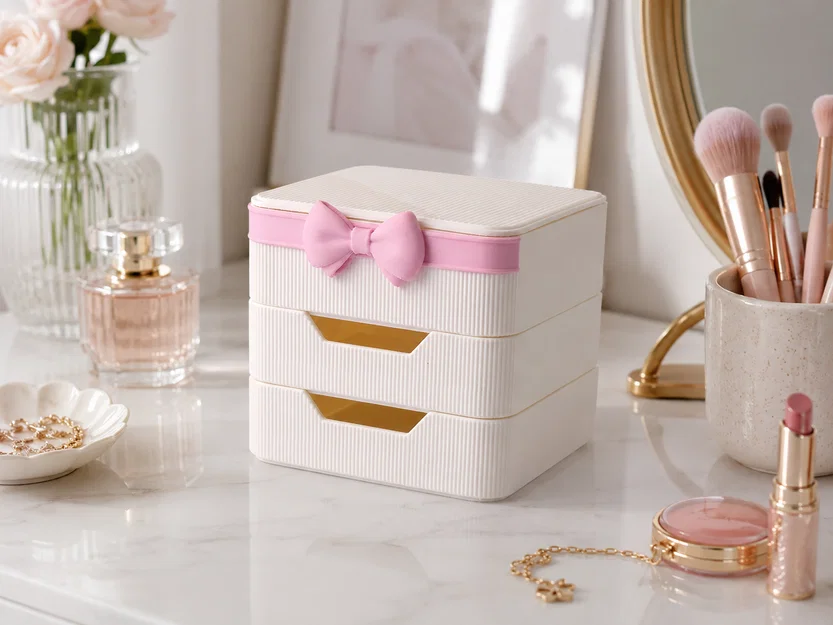 Khay Đựng Đồ Trang Điểm Blush Bow Xếp Chồng Được - Image 1