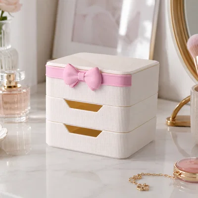 Khay Đựng Đồ Trang Điểm Blush Bow Xếp Chồng Được