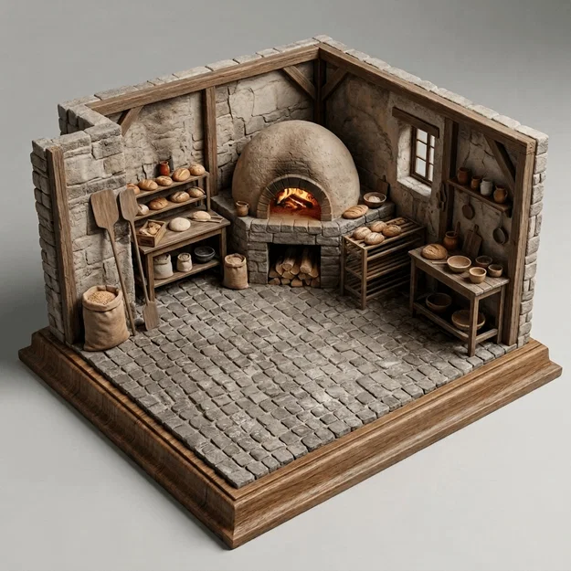 Mô hình tiểu cảnh 3D tiệm bánh Trung Cổ (Medieval Bakery Scene) - Image 1