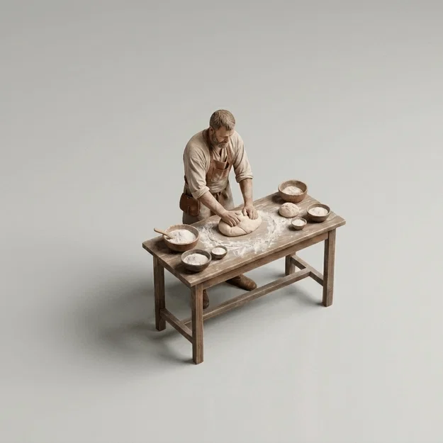 Mô hình 3D thợ làm bánh thời trung cổ (Medieval Art - Baker) - Image 1