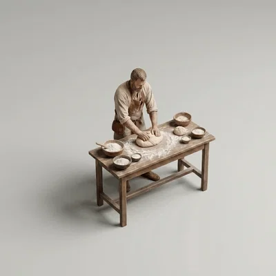Mô hình 3D thợ làm bánh thời trung cổ (Medieval Art - Baker)