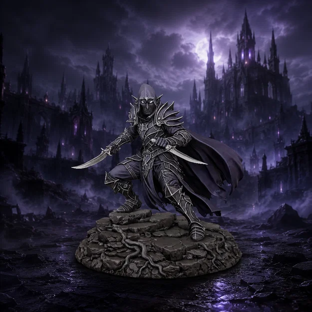 Bloodbound Realms – Dark Elf – Sát Thủ (Mô Hình STL In 3D Dark Fantasy) - Image 1