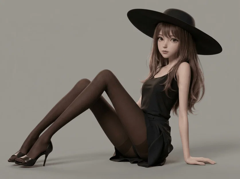 Mô hình 3D cô gái anime đội mũ rộng vành sang trọng - Image 1
