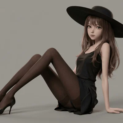 Mô hình 3D cô gái anime đội mũ rộng vành sang trọng