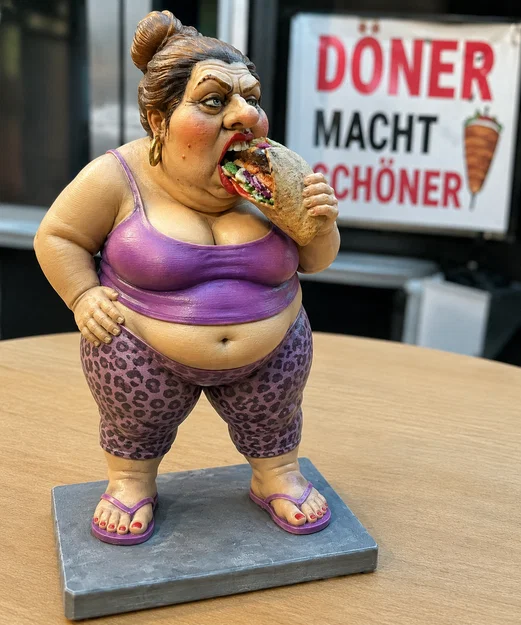 Mô hình 3D người phụ nữ ăn Döner Kebab hài hước - Image 1