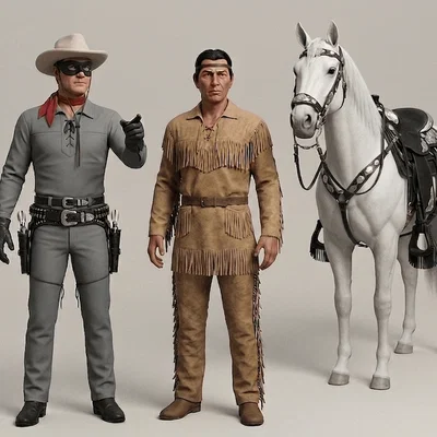 Mô hình 3D The Lone Ranger, Tonto và ngựa Silver kinh điển