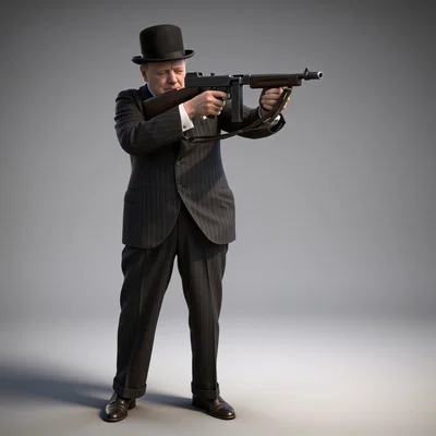 Mô hình 3D Winston Churchill cầm súng tiểu liên - Tỷ lệ 1:35