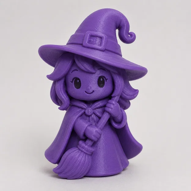 Mô hình 3D Chibi Phù thủy cầm chổi trang trí cực dễ thương - Image 1