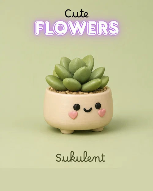 Mẫu in 3D chậu cây Happy Flower dễ thương với họa tiết trái tim - Image 1
