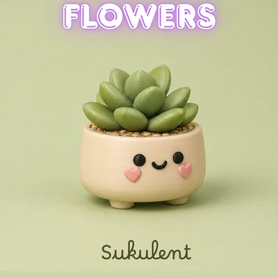 Mẫu in 3D chậu cây Happy Flower dễ thương với họa tiết trái tim