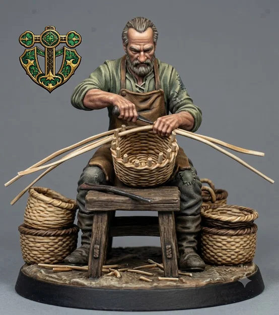 Mô hình 3D Người thợ đan giỏ làng quê - Village Basket Weaver cho RPG - Image 2