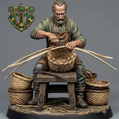 Mô hình 3D Người thợ đan giỏ làng quê - Village Basket Weaver cho RPG