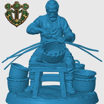 Mô hình 3D Người thợ đan giỏ làng quê - Village Basket Weaver cho RPG