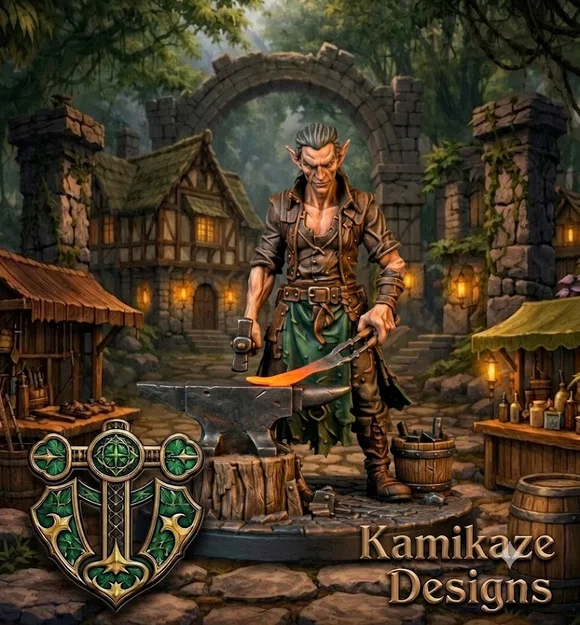 Mô hình Elven Blacksmith (Thợ rèn Tiên tộc) cho game D&D và Tabletop - Image 1