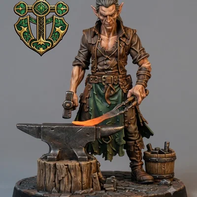 Mô hình Elven Blacksmith (Thợ rèn Tiên tộc) cho game D&D và Tabletop