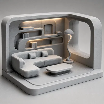 Mô hình phòng khách mini phong cách tương lai (Futuristic Miniature Room)