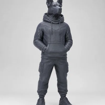 Mô hình chú chó nhân hóa Techwear cá tính để bàn 3D