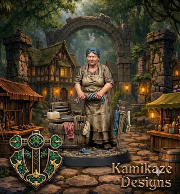 Mô hình người phụ nữ giặt đồ (Village Washer Woman) cho game RPG - Image 1