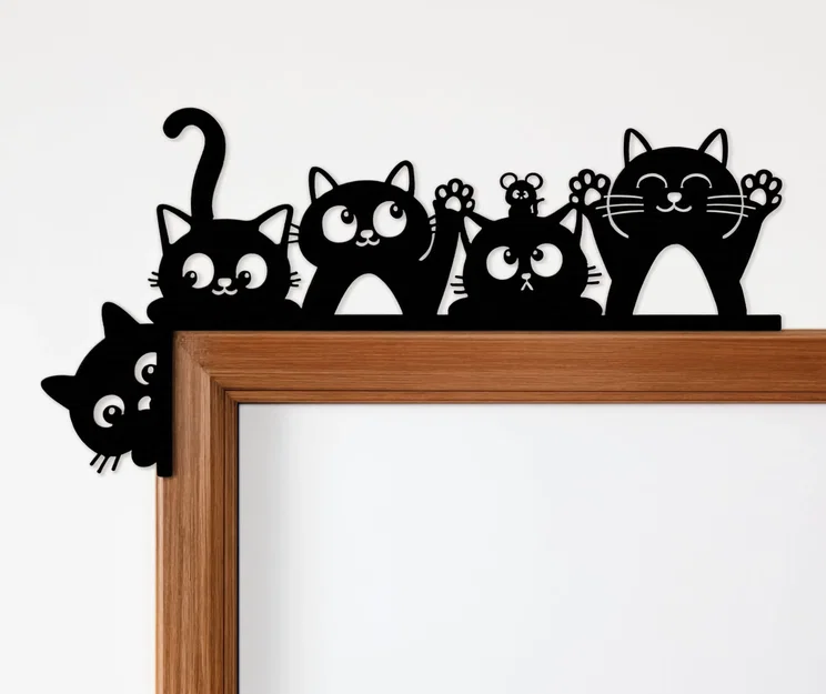 Silhouette Hình Mèo Hoạt Hình Để Kệ – Đồ trang trí 3D siêu cưng - Image 1