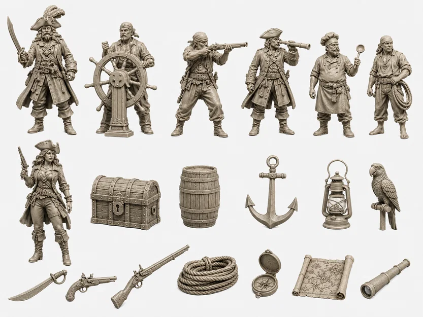 Bộ mô hình nhân vật cướp biển (Pirates) và phụ kiện tàu 3D - Image 1