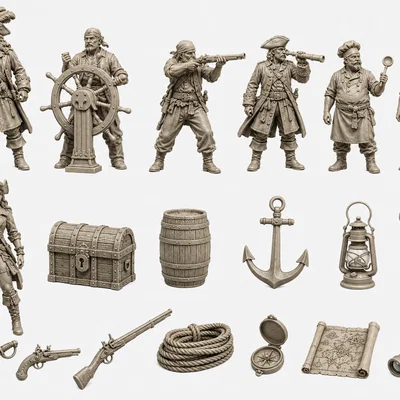 Bộ mô hình nhân vật cướp biển (Pirates) và phụ kiện tàu 3D