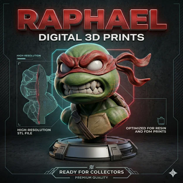 Mô hình 3D tượng bán thân Raphael Ninja Rùa (TMNT) độc đáo - Image 1