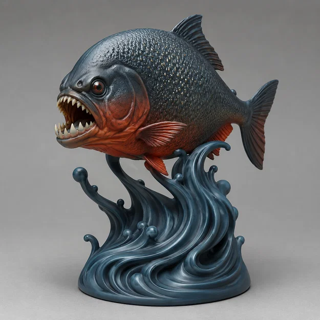 Mô hình điêu khắc cá Piranha hung dữ trang trí 3D độc đáo - Image 1