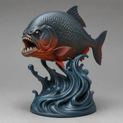 Mô hình điêu khắc cá Piranha hung dữ trang trí 3D độc đáo