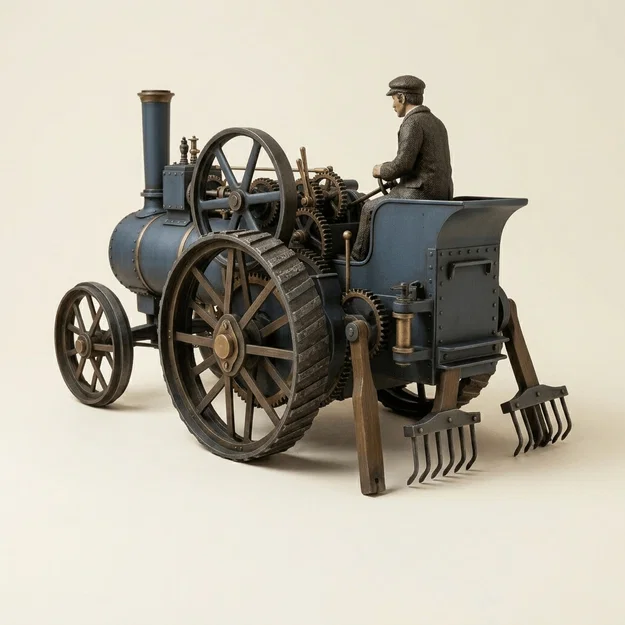 Mô hình 3D máy kéo hơi nước phong cách Victorian ấn tượng - Image 1