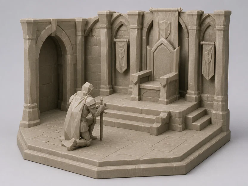 Mô hình 3D Diorama phòng ngai vàng trung cổ với kỵ sĩ trang trí - Image 1