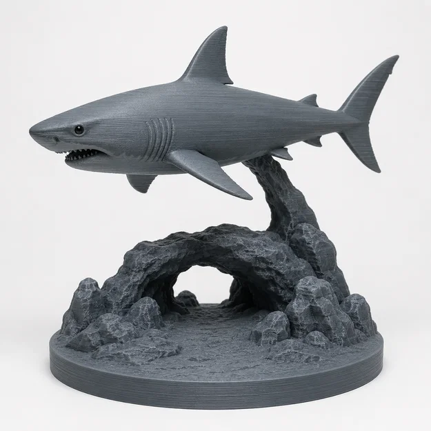 Mô hình cá mập trên vòm đá 3D - Đồ trang trí đại dương ấn tượng - Image 1