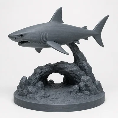 Mô hình cá mập trên vòm đá 3D - Đồ trang trí đại dương ấn tượng