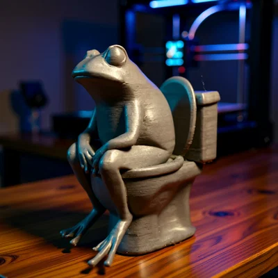 Mô hình chú ếch ngồi bồn cầu (Frog on toilet) trang trí bàn làm việc