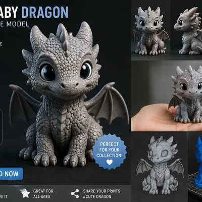 Mô hình rồng con Baby Dragon dễ thương dành cho in 3D