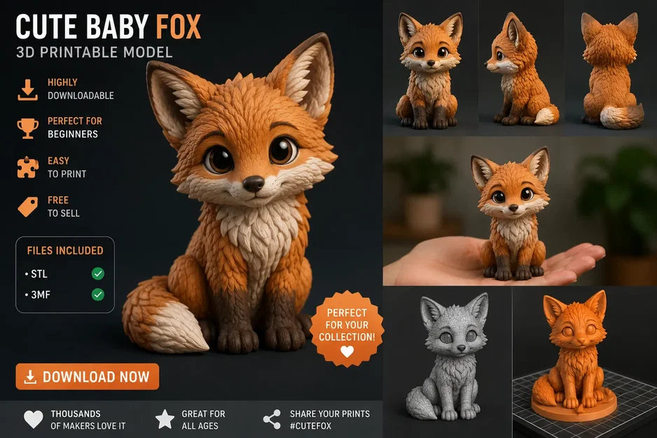 Mô hình chú cáo nhỏ đáng yêu (Cute Baby Fox) in 3D siêu dễ thương - Image 1