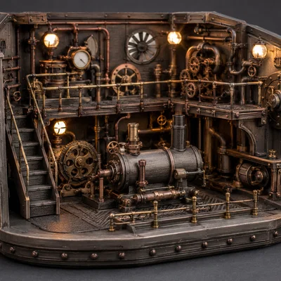 Mô hình phòng máy hơi nước Steampunk chi tiết cho dân sưu tầm