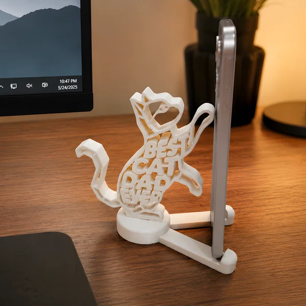 Giá đỡ điện thoại Cat Dad - File in 3D Best Cat Dad Ever - Image 5