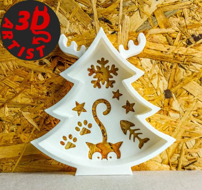 Cây thông Noel chú mèo tinh nghịch - Mô hình trang trí 3D độc đáo - Image 1
