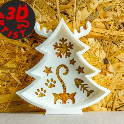 Cây thông Noel chú mèo tinh nghịch - Mô hình trang trí 3D độc đáo